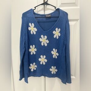 Wooden Ships Blue V-Neck Daisy Knit Sweater